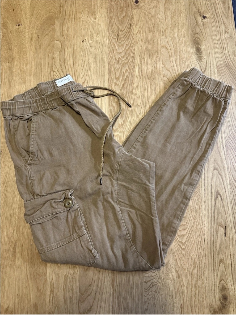 Men’s Evolution Khaki Cargo Cotton Joggers Pockets Drawstring 2XL 31” Inseam